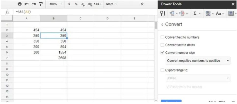 Cách tính giá trị tuyệt đối trong Google Sheets